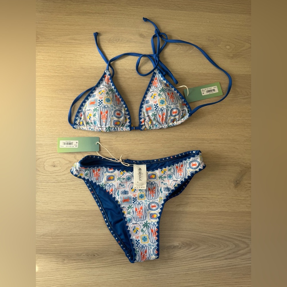 Whip stitch Ivory-Blue Triangle top and Core Bottom Bikini from Altar’d State